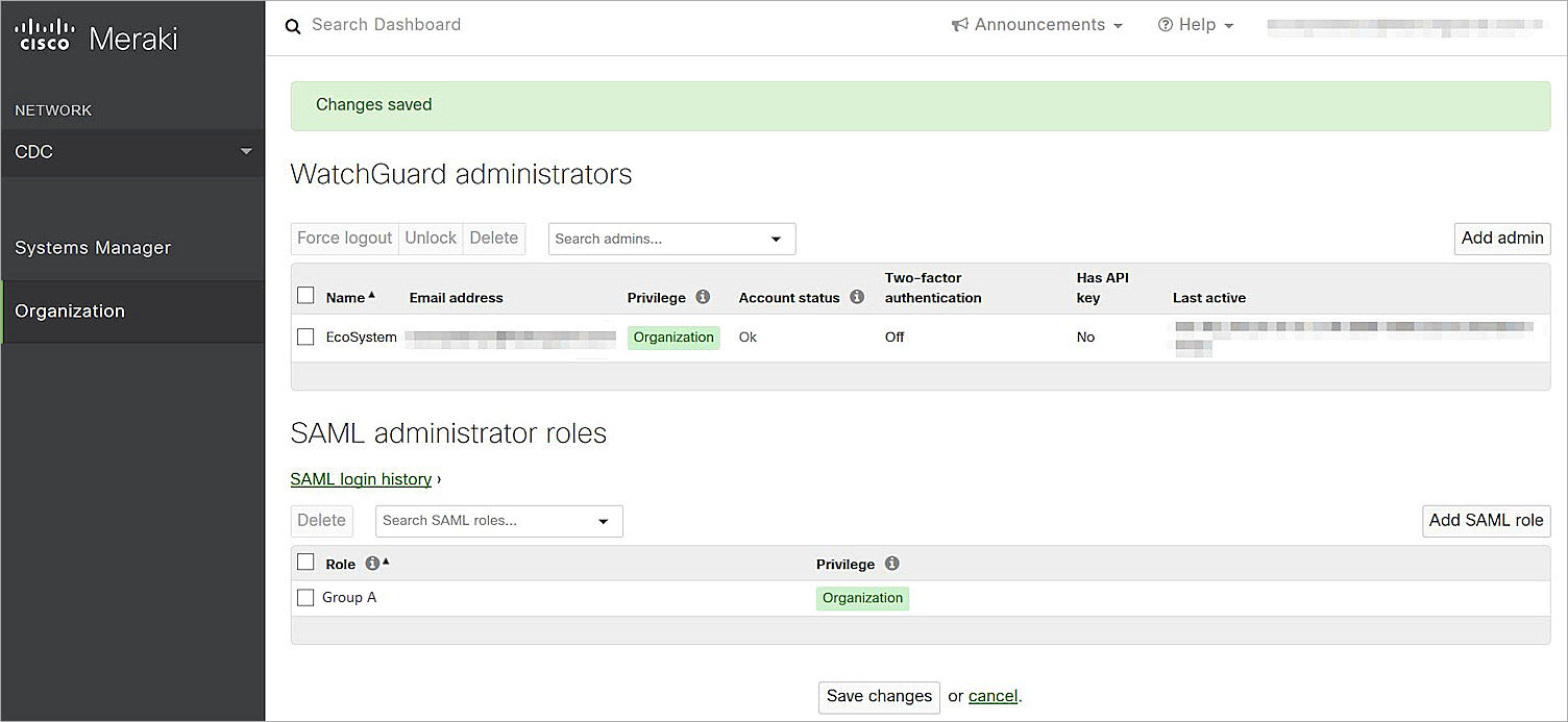 SAML administrator roles